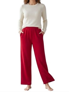 St. John Sport Essentials Red Wool Blend Knit Pants Size L Altered Hem